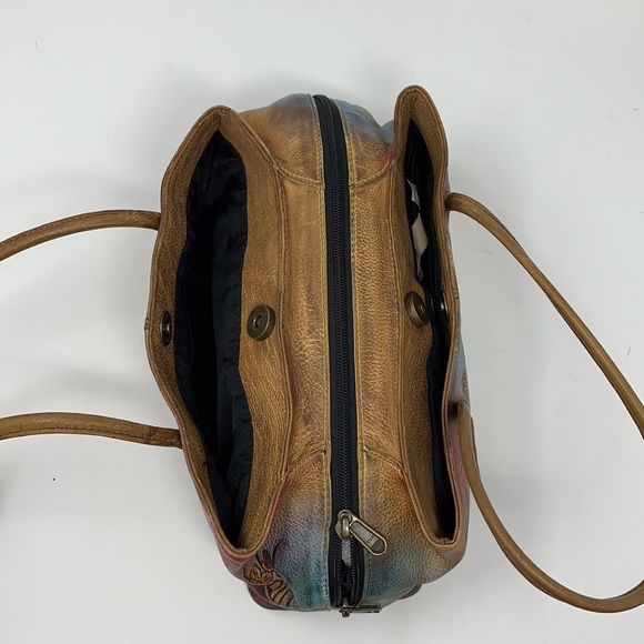 Anuschka Hand Painted Leather Bag Satchel Floral Zip - Picture 9 of 10